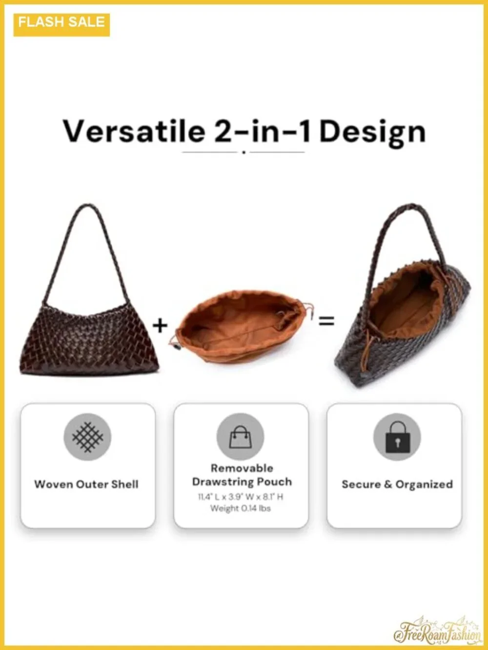 Woven Vegan Leather Shoulder Hobo Bag with Drawstring Clutch
